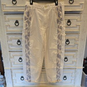 White Pants with Blue Pattern